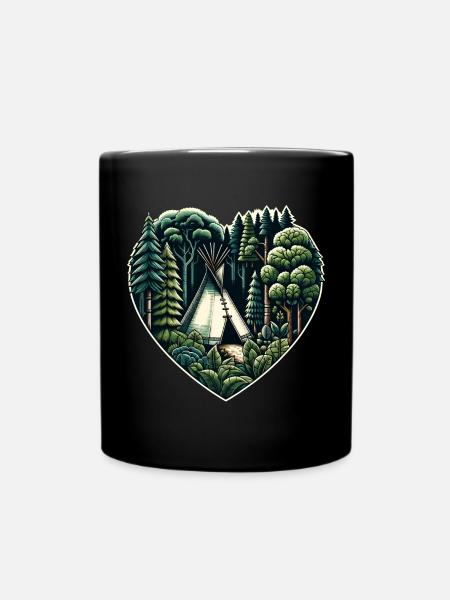 Vivre près de la nature avec une tente tipi en forêt - Mug uni - noir