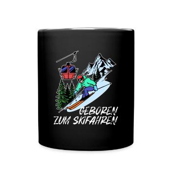 Schifahren Schifahrer Wintersport Pistengaudi Berg - Tasse einfarbig - Schwarz - Vorne