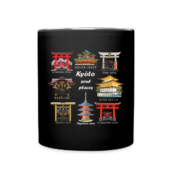 Kyoto au Japon, Sanctuaires, Temples, Dessin de château - Mug uni - noir - Devant