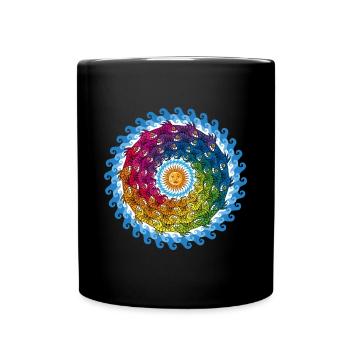 Cercle de poissons sous l’eau et soleil - Mug uni - noir - Devant