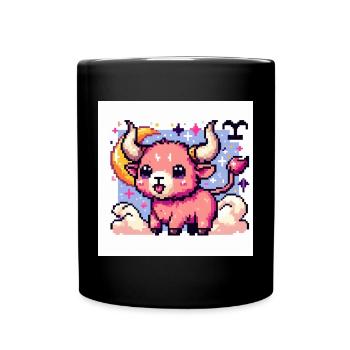Signe du zodiaque Taureau en pixel art - Mug uni - noir - Devant