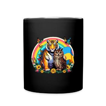Tiger Owl Rainbow - Full Colour Mug - black - Front