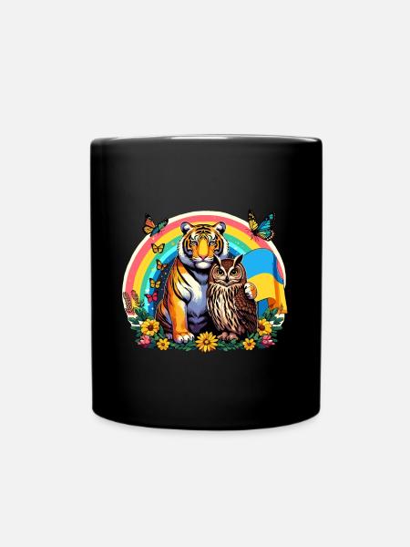 Tiger Owl Rainbow - Full Colour Mug - black