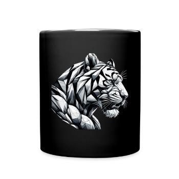 Tiger Tigerkopf geometrisch Geometrie Geschenk - Tasse einfarbig - Schwarz - Vorne