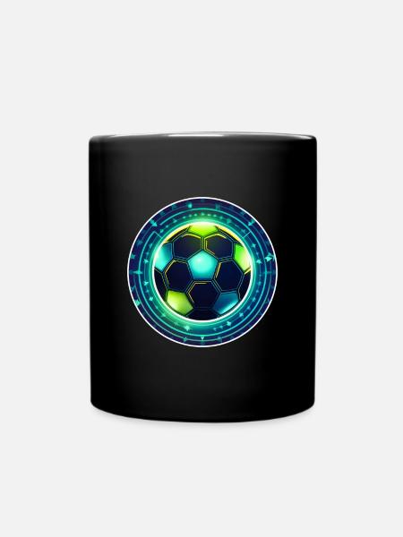 Neon Football Emblem with Star Ring - Full Colour Mug - black