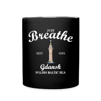 Gdansk Lighthouse, Take a Deep Breath, Poland Drawing - Full Colour Mug - black - Front