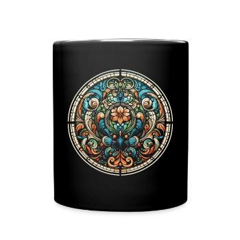 Stained glass window with a floral design - Full Colour Mug - black - Front