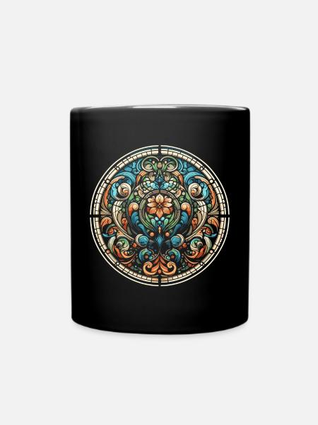 Vitrail à motif floral - Mug uni - noir
