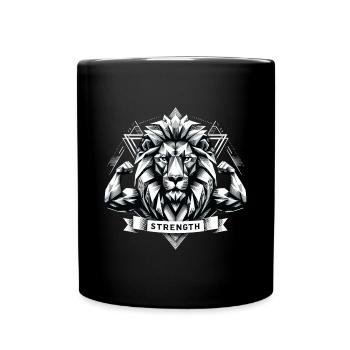 Löwe Löwenkopf geometrisch Geometrie Stärke - Tasse einfarbig - Schwarz - Vorne