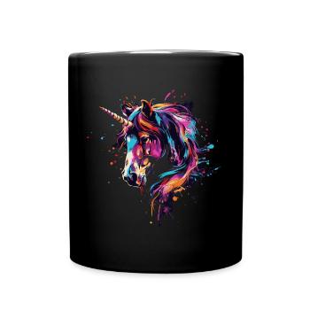 Einhorn-Splash-Art - Tasse einfarbig - Schwarz - Vorne