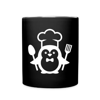 Penguin Chef Silhouette Minimalist with Spoon - Full Colour Mug - black - Front