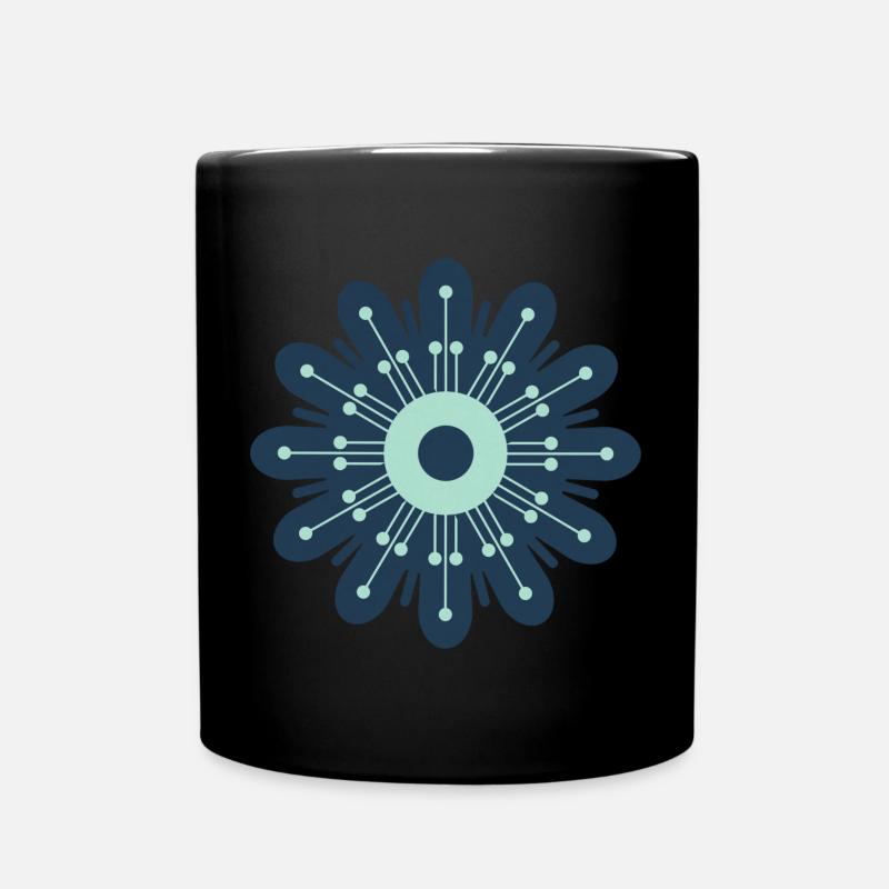 Dark Blue & Mint Green Flower - Full Colour Mug - black