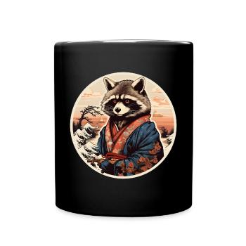 Raccoon Samurai in Kimono Sunset - Full Colour Mug - black - Front