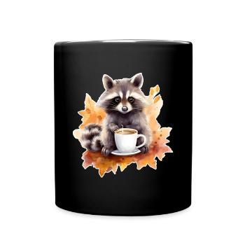 Autumn Raccoon Coffee Cozy - Full Colour Mug - black - Front