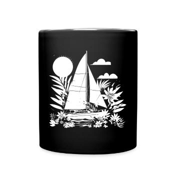 Segeln Comic Look - Tasse einfarbig - Schwarz - Vorne