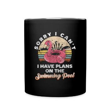 Pool Flamingo Sonne Freunde - Tasse einfarbig - Schwarz - Vorne