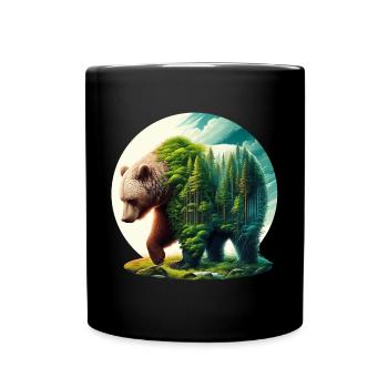 Bear with forest in silhouette - Full Colour Mug - black - Front