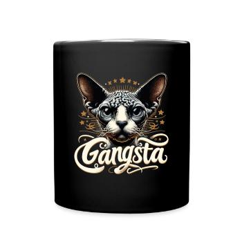 Cornish Rex Gangsta Hip Hop Cat Gift - Full Colour Mug - black - Front