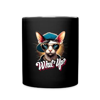 Cornish Rex Was geht ab Katze Geschenk - Tasse einfarbig - Schwarz - Vorne