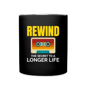 Kassette Tape Zurückspulen 80er Nostalgie Retro 1980er Jahre - Tasse einfarbig - Schwarz - Vorne