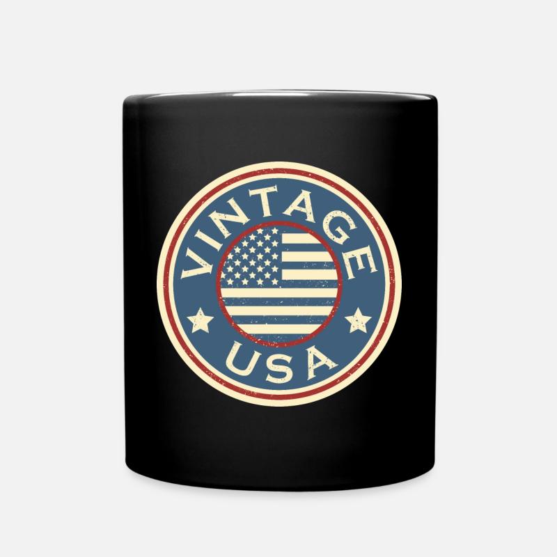 Vintage USA Grunge Style American Flag - Full Colour Mug - black