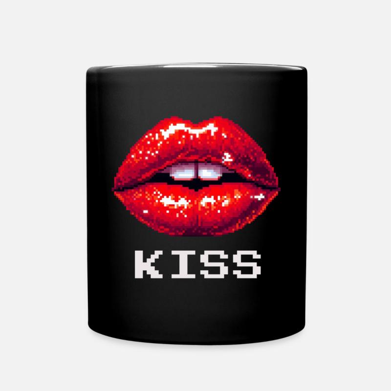 Red lips, kiss - Full Colour Mug - black