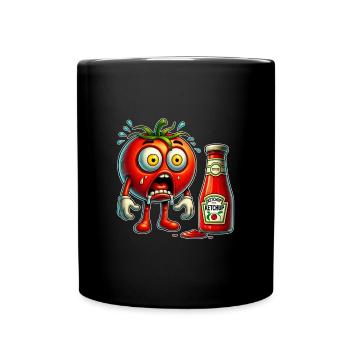 Lustiges Tomaten und Ketchup Design - Tasse einfarbig - Schwarz - Vorne