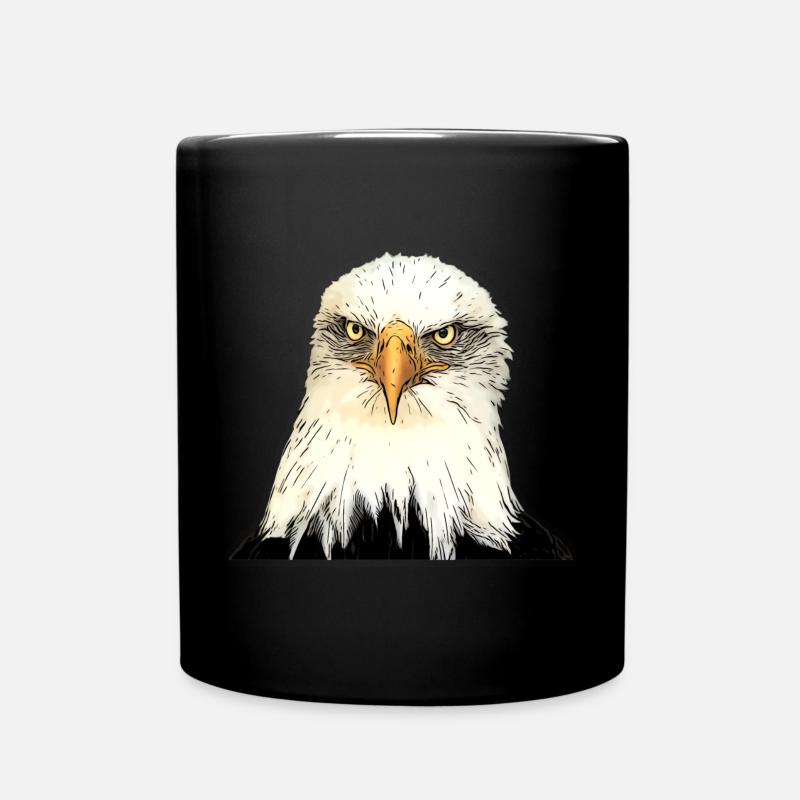 Eagle head illustration with intense look - Full Colour Mug - black