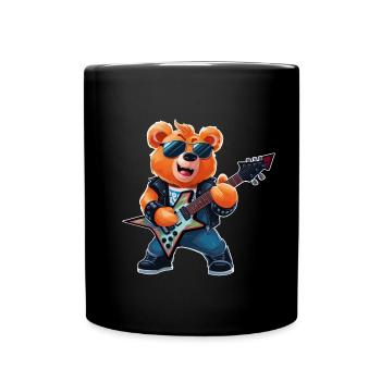 Heavy Metal Teddybär Gitarrist - Tasse einfarbig - Schwarz - Vorne