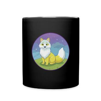 Polarfuchs Niedlich Kawaii Cartoon Clipart Tier Haustier - Tasse einfarbig - Schwarz - Vorne