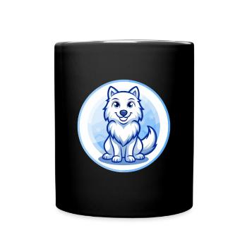 Arktischer Wolf Blau Kawaii Cartoon Charakter Clipart - Tasse einfarbig - Schwarz - Vorne