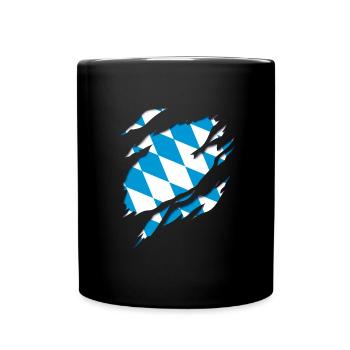 Bayern Fahne und Wappen 3D Reiß-Effekt. - Tasse einfarbig - Schwarz - Vorne