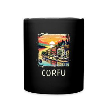 Korfu Griechenland Panorama Design - Tasse einfarbig - Schwarz - Vorne