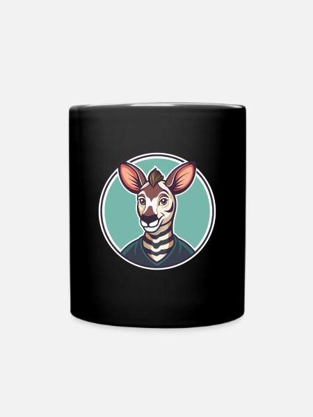 Okapi Kawaii Cartoon Figur Tier Haustier Gesicht - Tasse einfarbig - Schwarz