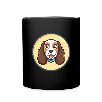 English Water Spaniel Dog Breed Cartoon Kawaii Pet - Full Colour Mug - black - Front