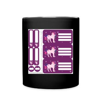 DIY Schulaufkleber Set - Fantasy Einhorn lila - 9 - Tasse einfarbig - Schwarz - Vorne