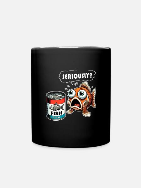 Funny canned fish design - Full Colour Mug - black