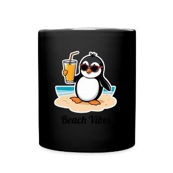 Casual beach penguin – summer holiday feeling - Full Colour Mug - black - Front