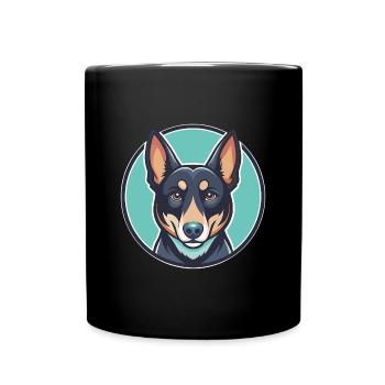 Australian Kelpie Dog Breed Cartoon Kawaii Clipart - Full Colour Mug - black - Front