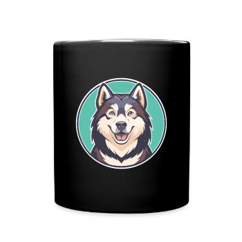 Alaskan Malamute Dog Breed Cartoon Kawaii Clipart - Full Colour Mug - black - Front