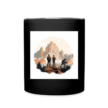 Wanderer vor Alpenlandschaft - Tasse einfarbig - Schwarz - Vorne