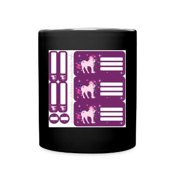 DIY Schulaufkleber Set - Fantasy Einhorn lila - 9 - Tasse einfarbig - Schwarz - Vorne