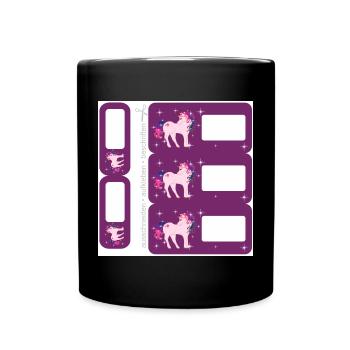DIY Schulaufkleber Set - Fantasy Einhorn lila - 5 - Tasse einfarbig - Schwarz - Vorne