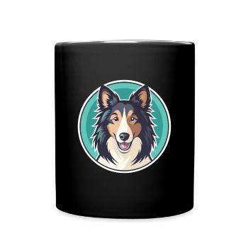 Collie chien race dessin animé Kawaii Clipart Animal de compagnie - Mug uni - noir - Devant