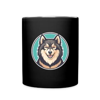 Finnish Lapphund Dog Breed Cartoon Kawaii Clipart - Full Colour Mug - black - Front
