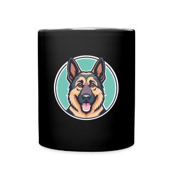 German Shepherd Dog Breed Cartoon Kawaii Clipart - Full Colour Mug - black - Front