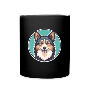 Chien de berger islandais Race de chien Dessin animé Kawaii - Mug uni - noir - Devant