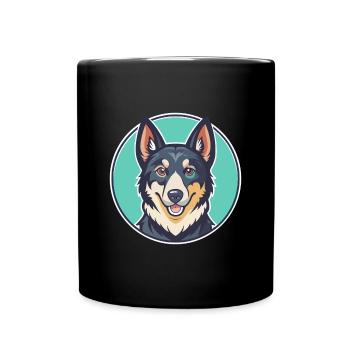 Chien de berger de Laponie race dessin animé Kawaii - Mug uni - noir - Devant