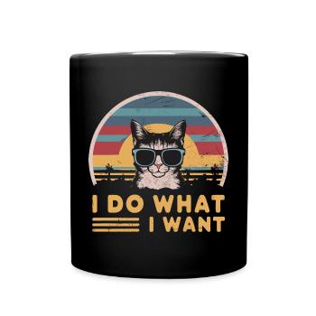 Chat cool portant des lunettes de soleil déclaration Je fais ce que je - Mug uni - noir - Devant