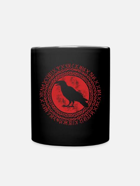 Wikinger, Nordisch, Rabe, keltisch, Krähe, Runenkreis - Tasse einfarbig - Schwarz